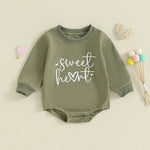 Baby Girls Boys Valentine's Day Long Sleeve Sweet Heart Letters Bubble Romper