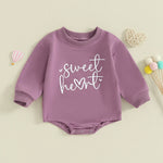 Baby Girls Boys Valentine's Day Long Sleeve Sweet Heart Letters Bubble Romper