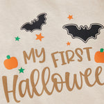 Baby Toddler Boys 2Pcs My First Halloween Outfit Letter Print Long Sleeve Top with Bat Embroidered Jogger Pants Set