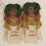 Baby Boys Sweater Letter Embroidery Little Brother Crew Neck Long Sleeve Pullover Top