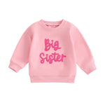 Toddler Kids Girls Big Sister Long Sleeve Crewneck Letter Embroidery Loose Fit Pullover Top