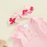 Baby Girls 3Pcs Fall Outfit Long Sleeve Ribbed Romper + Floral Flower Print Pants + Headband Set