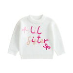Baby Toddler Girls Lil/Big Sister Sweater Letter Bow Embroidery Crew Neck Long Sleeve Pullover Knit Top