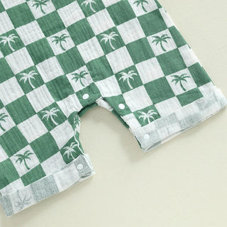 Baby Boy Romper Summer Short Sleeve Round Neck Checkered Tree Print Jumpsuit Playsuit