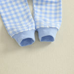 Baby Toddler Boys 2Pcs Fall Outfit Letter Embroidery Big Brother Long Sleeve Top and Elastic Plaid Pants Clothes