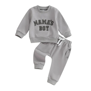 Toddler Baby Boy 2Pcs Fall Winter Outfits Long Sleeve Letter Mama's Boy Crewneck Top Jogger Pants Set