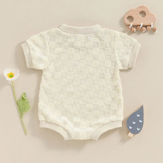 Baby Boys Girls Bodysuit Short Sleeve Crew Neck Checkerboard Summer Playsuit Romper