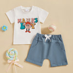 Baby Toddler Boys 2Pcs Mama's Boy Summer Outfit Letter Baseball Print O-Neck Short Sleeve Top with Elastic Waist Shorts Set