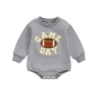 Baby Boys Girls Game Day Fall Bodysuit Letter Football Embroidery Long Sleeve Round Neck Jumpsuit Romper