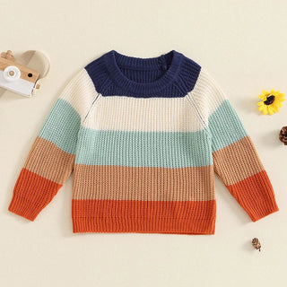 Baby Toddler Boys Girls Sweater Casual Contrast Color Stripes Warm Knitted Long Sleeve Pullover Top