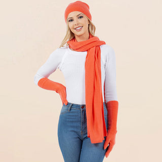 3PCS - Solid Winter Beanie Hat Scarf Gloves Set
