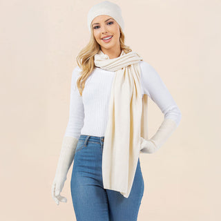 3PCS - Solid Winter Beanie Hat Scarf Gloves Set