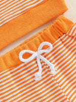 Baby Toddler Boy Girl 2Pcs Halloween Outfit Pumpkin Embroidery Boo Ghost Striped Long Sleeve Top and Elastic Jogger Pants Set