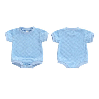 Baby Boys Girls Bodysuit Short Sleeve Crew Neck Checkerboard Summer Playsuit Romper