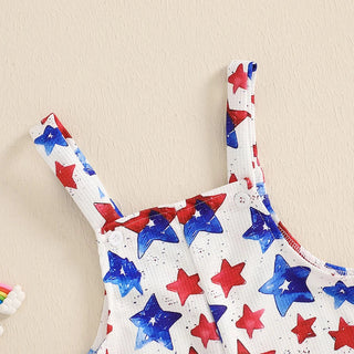 Baby Boys Girls 4th of July Romper Stars and Stripes Pattern Infant Overalls Sleeveless Tank Jumpsuit