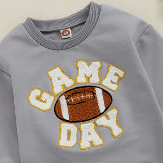 Baby Boys Girls Game Day Fall Bodysuit Letter Football Embroidery Long Sleeve Round Neck Jumpsuit Romper