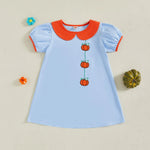 Toddler Kids Girl Halloween Dress Short Sleeve Round Neck Pumpkin Embroidery Dress Kid A-Line Dress