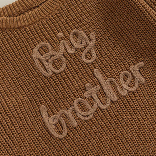 Toddler Kids Boys Sweaters Cotton Long Sleeve Letter Embroidery Big Brother Pullover Loose Knitwear Top