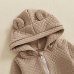 Baby Boys Girls Hello World Jumpsuit Long Sleeve Solid Hooded Hood with Ears Embroidery Letters Zipper Romper Clothes