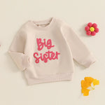 Toddler Kids Girls Big Sister Long Sleeve Crewneck Letter Embroidery Loose Fit Pullover Top