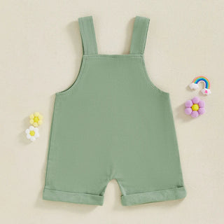 Baby Toddler Boys Girls Overalls Tank Sleeveless Square Neck Front Pocket Suspender Shorts Romper
