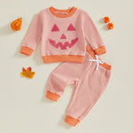 Toddler Boys Halloween 2Pcs Pants Sets Long Sleeve O Neck Pumpkin Embroidery Tops Striped Pants Sets