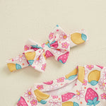Baby Girls 2Pcs Elastic Waist Romper Floral Flowers / Bow / Strawberry Short Sleeve Bodysuit with Headband Clothes Set Outfit Spring Summer