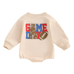Baby Girl Boy Fall GAME DAY Bubble Romper Football Letter Print Long Sleeve Round Neck Jumpsuit
