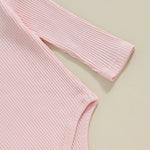 Baby Girls 3Pcs Fall Outfit Ruffle Ribbed Long Sleeve Romper Flower Flare Pants Tie Headband Set