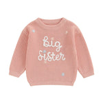 Toddler Kids Girl Big Sister Sweater Cute Long Sleeve Letter Embroidery Knit Pullover Loose Top