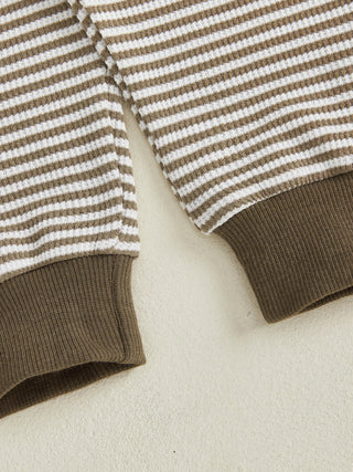 Baby Toddler Boys 2Pcs Fall Outfit Rugby Embroidery Striped Long Sleeve Top and Elastic Pants Clothes Set