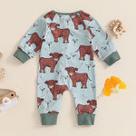 Baby Girls Boys Highland Cow Romper Print Long Sleeve Zipper Jumpsuit Fall Bodysuit