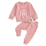 Baby Toddler Girls Boys 2Pcs Long Sleeve Rainbow Print Top & Long Pants Set Outfits