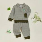 Baby Toddler Boys 2Pcs Long Sleeve Embroidery Duck Top with Striped Pants Infant Clothes Set