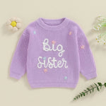 Toddler Kids Girl Big Sister Sweater Cute Long Sleeve Letter Embroidery Knit Pullover Loose Top