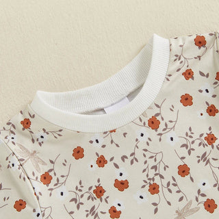 Baby Toddler Girls 2Pcs Set Floral Print Lettuce Trim Short Sleeve T-shirt Top Elastic Waist Shorts Summer Clothes Outfit