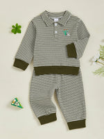 Baby Toddler Boys 2Pcs Long Sleeve Embroidery Duck Top with Striped Pants Infant Clothes Set