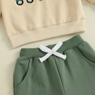 Baby Boy Fall Outfit Pumpkin Turkey Tractor Embroidery Long Sleeve Sweatshirt and Elastic Pants Clothes