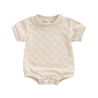 Baby Boys Girls Bodysuit Short Sleeve Crew Neck Checkerboard Summer Playsuit Romper