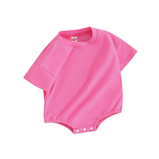 Baby Girls Boys Bubble Romper Short Sleeve Oversized Solid Color Basic Summer Clothes Bodysuit