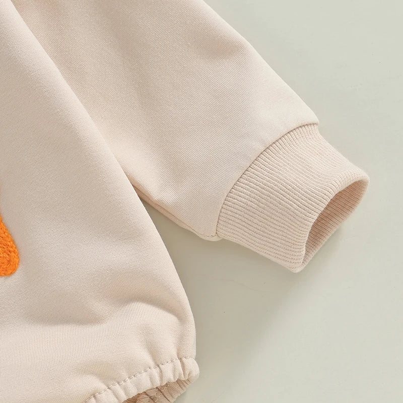 Baby Girls Boys Little Bean Bodysuit Long Sleeve Letter Embroidery Casual Playsuit Romper