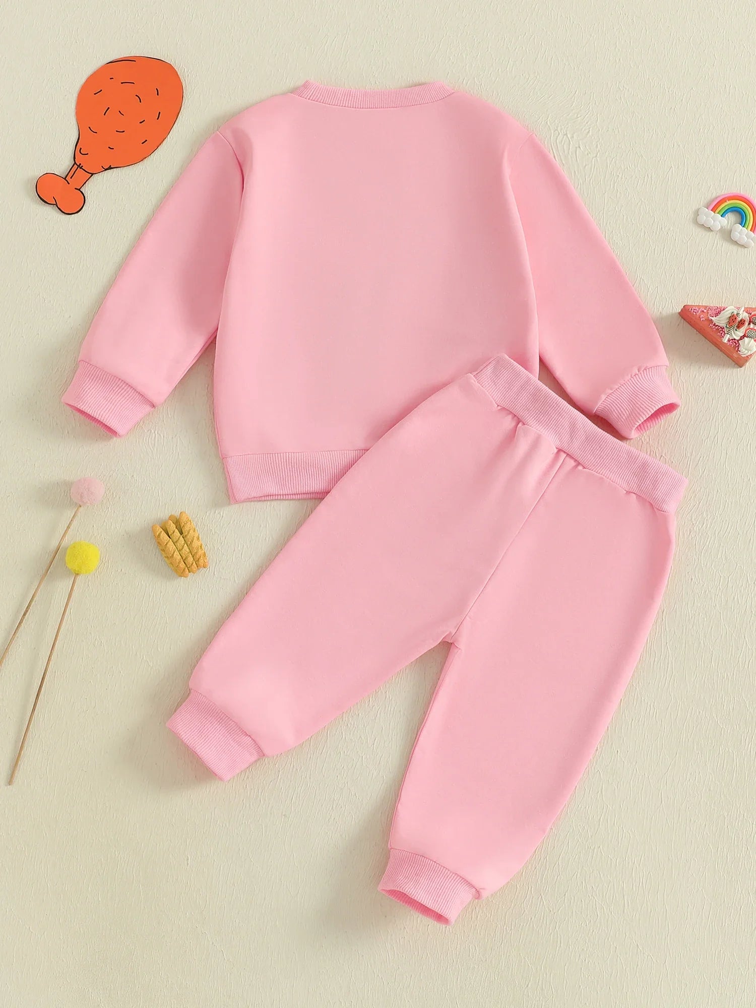 Baby Toddler Girls 2Pcs Thanksgiving Outfit Long Sleeve Turkey Gobble Embroidery Top + Pants Jogger Set Clothes