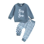 Baby Toddler Kids 2Pcs Big Sis / Bro Fall Outfit Long Sleeve Letter Embroidery Pullover + Checkered Pants Set