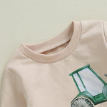 Baby Toddler Boys 2Pcs Big / Little Brother Matching Siblings Autumn Outfit Long Sleeve O Neck Letter Tractor Print Top Solid Color Pants Set