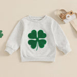 Baby Toddler Girl Boy St. Patrick's Day Casual Four Leaf Clover Shamrock Embroidery Long Sleeve Crewneck Top