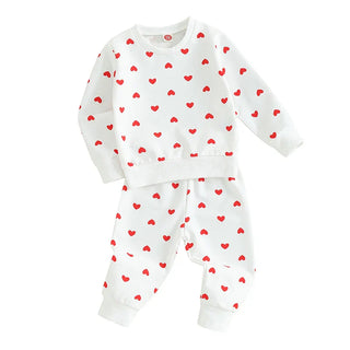 Baby Toddler Girls 2Pcs Clothes Valentine's Day Outfits Long Sleeve Crewneck Heart Print Pants Set