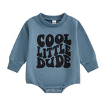 Baby Boy Cool Little Dude Bubble Romper Letter Print Round Neck Long Sleeve Casual Jumpsuit Bodysuit