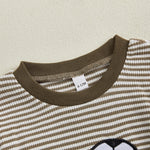 Baby Toddler Boys 2Pcs Fall Outfit Rugby Embroidery Striped Long Sleeve Top and Elastic Pants Clothes Set