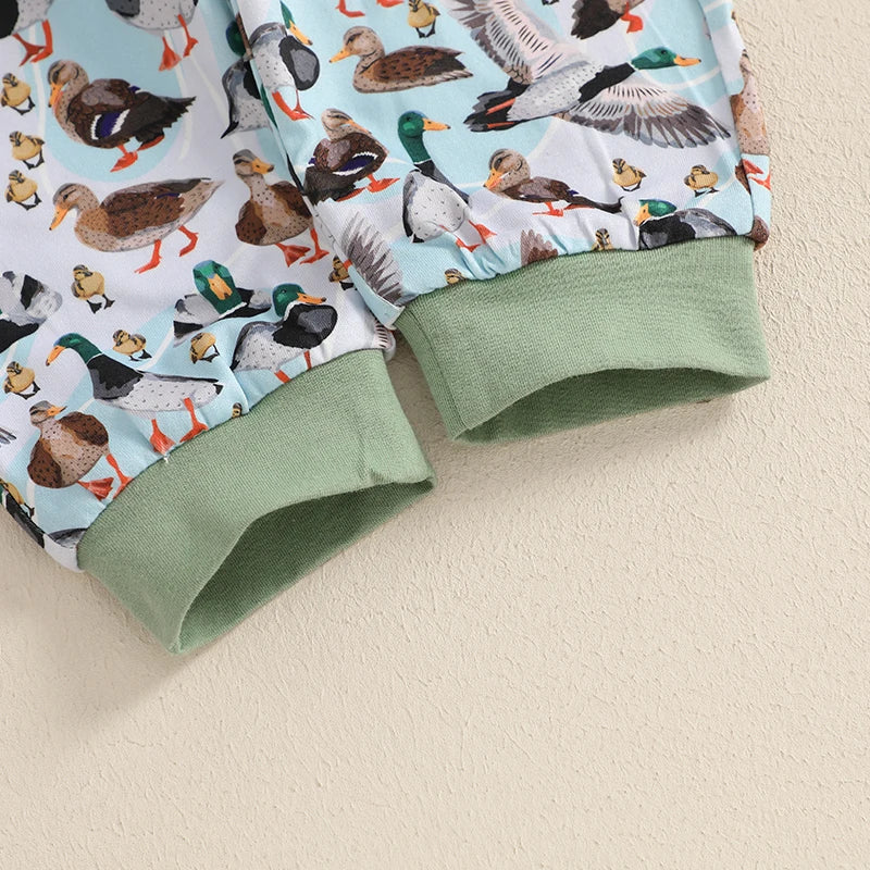 Baby Toddler Boys 2Pcs Outfit Summer Spring Duck Embroidery Short Sleeve T-Shirt Top and Elastic Waist Jogger Pants Set