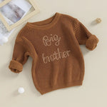 Toddler Kids Boys Sweaters Cotton Long Sleeve Letter Embroidery Big Brother Pullover Loose Knitwear Top